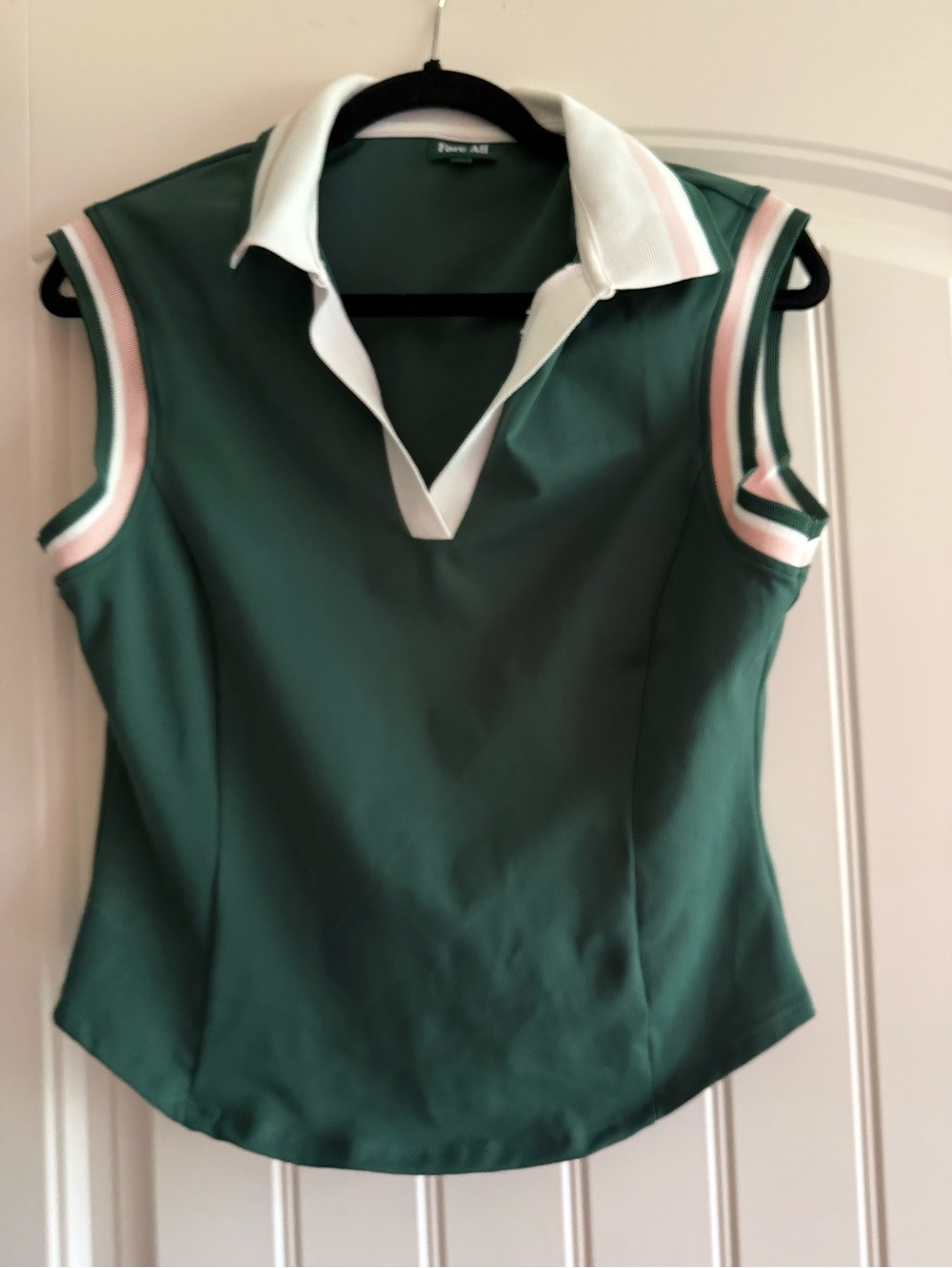 Fore All - Green Sleeveless Polo Tank with White Collar & Pink Trim.  Super cute